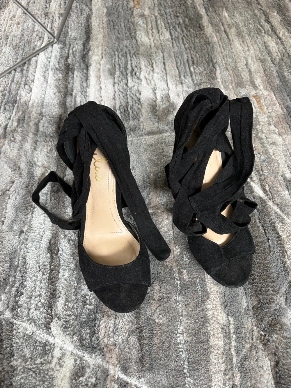 Lulu's Black Suede Ankle Tie Block Heels